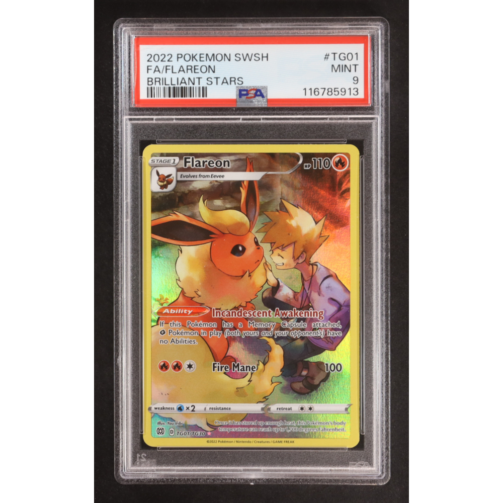 Flareon 2022 Pokemon Sword and Shield Brilliant Stars Trainers Gallery #TG01 HOLO (PSA 9) at PristineAuction.com