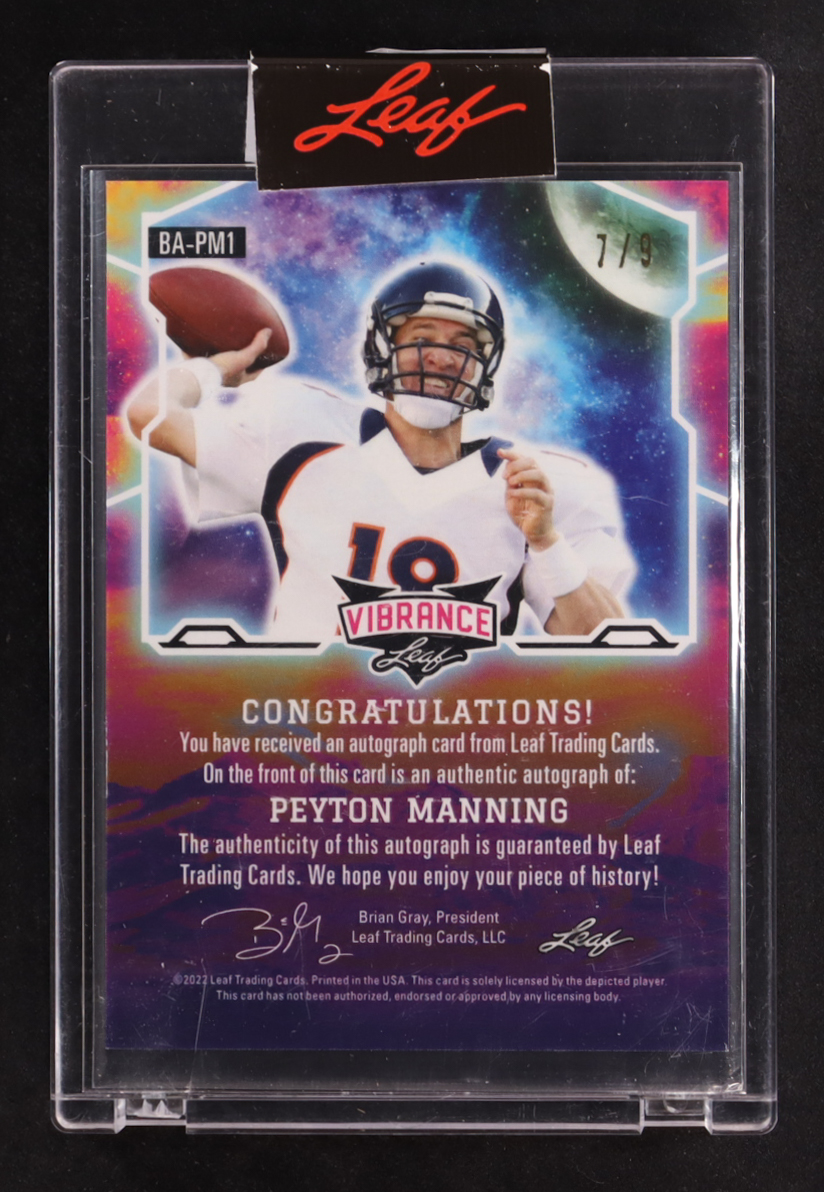 Peyton Manning 2022 Leaf Vibrance Autographs Prismatic Green #BAPM1 #7/9 at PristineAuction.com Peyton Manning 2022 Leaf Vibrance Autographs Prismatic Green #BAPM1 #7/9 at PristineAuction.com