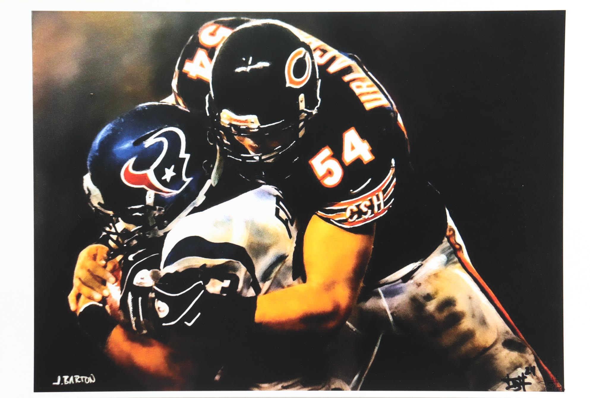 "Brian Urlacher" Bears LE 12x18 Lithograph by Joshua Barton #/500 (PA) at PristineAuction.com "Brian Urlacher" Bears LE 12x18 Lithograph by Joshua Barton #/500 (PA) at PristineAuction.com