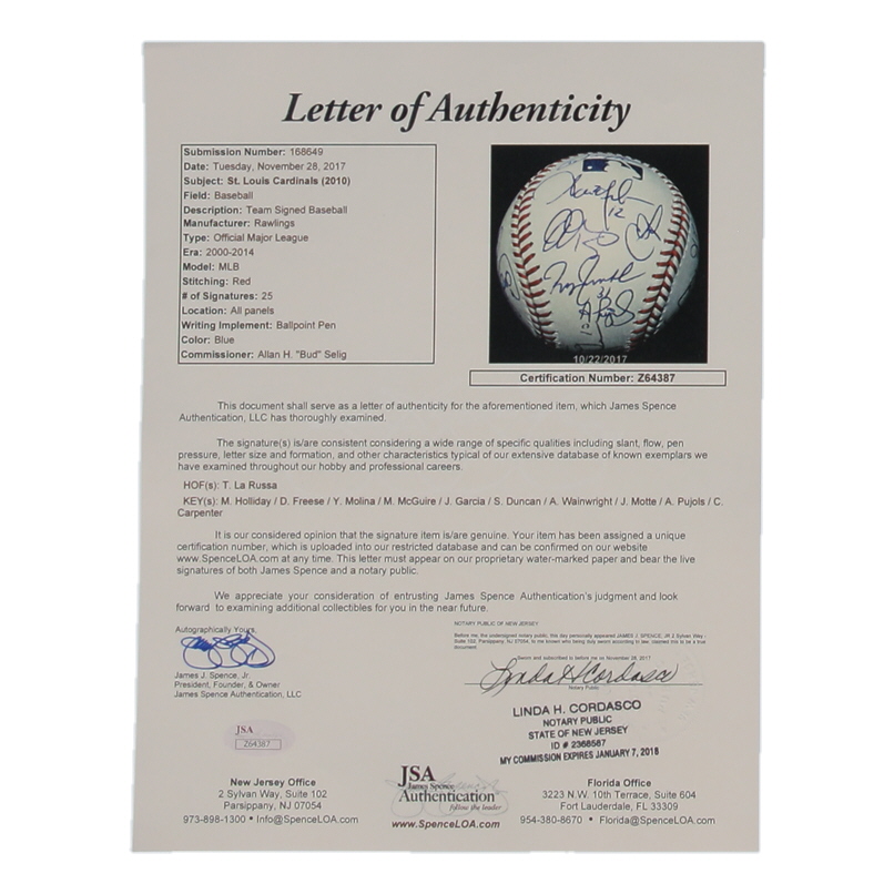 2010 St. Louis Cardinals | OML Baseball Signed by (25) with Tony La Russa, Mark McGwire, Yadier Molina (JSA) at PristineAuction.com 2010 St. Louis Cardinals | OML Baseball Signed by (25) with Tony La Russa, Mark McGwire, Yadier Molina (JSA) at PristineAuction.com