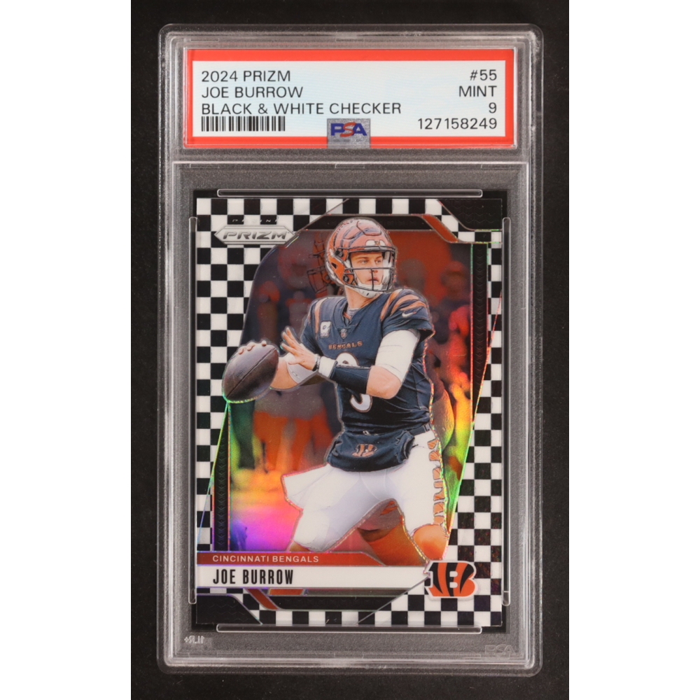 Joe Burrow 2024 Panini Prizm Prizms Black and White Checker #55 (PSA 9) at PristineAuction.com
