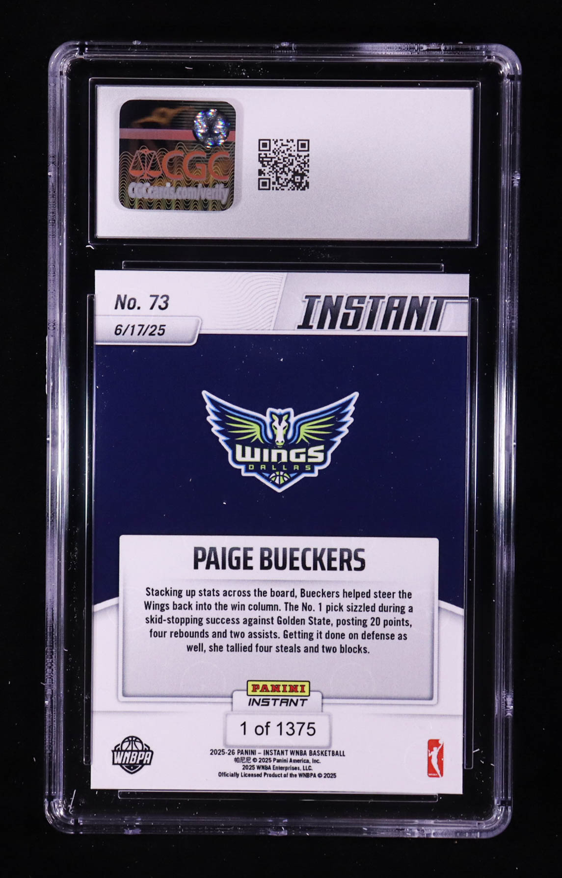 Paige Bueckers 2025-26 Panini Instant WNBA #73 RC (CGC 9.5) at PristineAuction.com Paige Bueckers 2025-26 Panini Instant WNBA #73 RC (CGC 9.5) at PristineAuction.com
