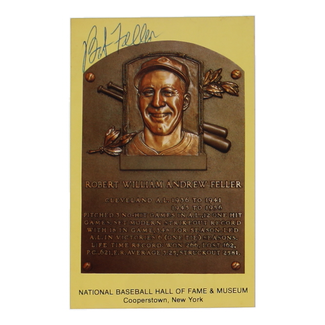 Bob Feller Signed Hall of Fame Plaque Postcard (JSA) at PristineAuction.com Bob Feller Signed Hall of Fame Plaque Postcard (JSA) at PristineAuction.com