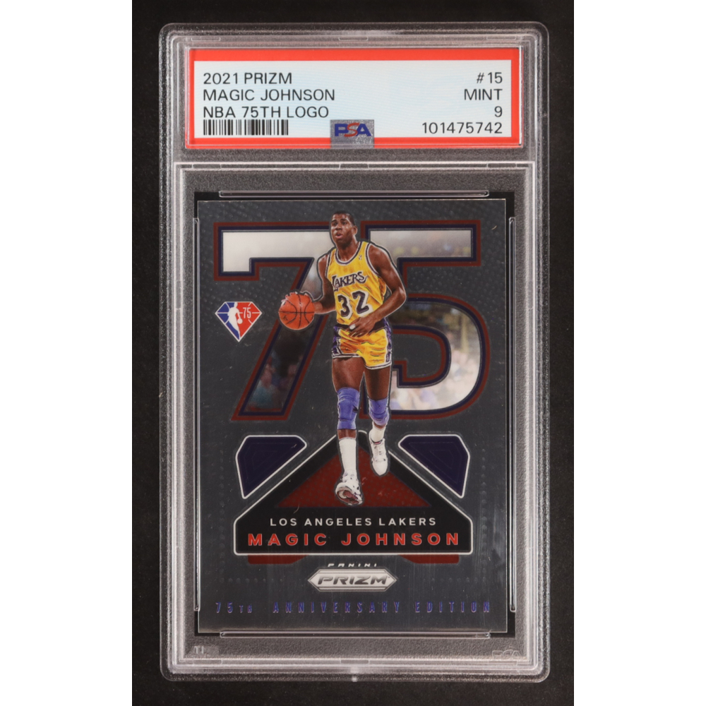 Magic Johnson 2021-22 Panini Prizm NBA 75th Logo #15 (PSA 9) at PristineAuction.com