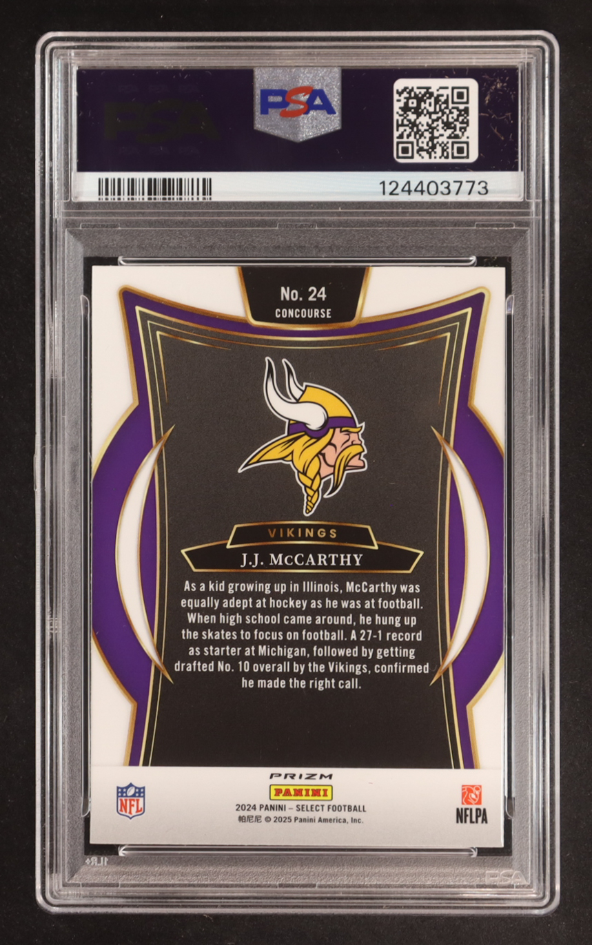 JJ McCarthy 2024 Select Prizm Red and Blue Shock #24 RC (PSA 10) at PristineAuction.com JJ McCarthy 2024 Select Prizm Red and Blue Shock #24 RC (PSA 10) at PristineAuction.com