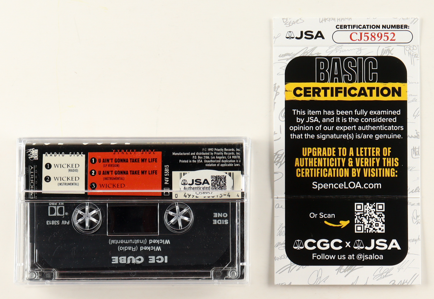 Ice Cube Signed "Wicked / U Ain't Gonna Take My Life" Cassette Tape (JSA) at PristineAuction.com Ice Cube Signed "Wicked / U Ain't Gonna Take My Life" Cassette Tape (JSA) at PristineAuction.com