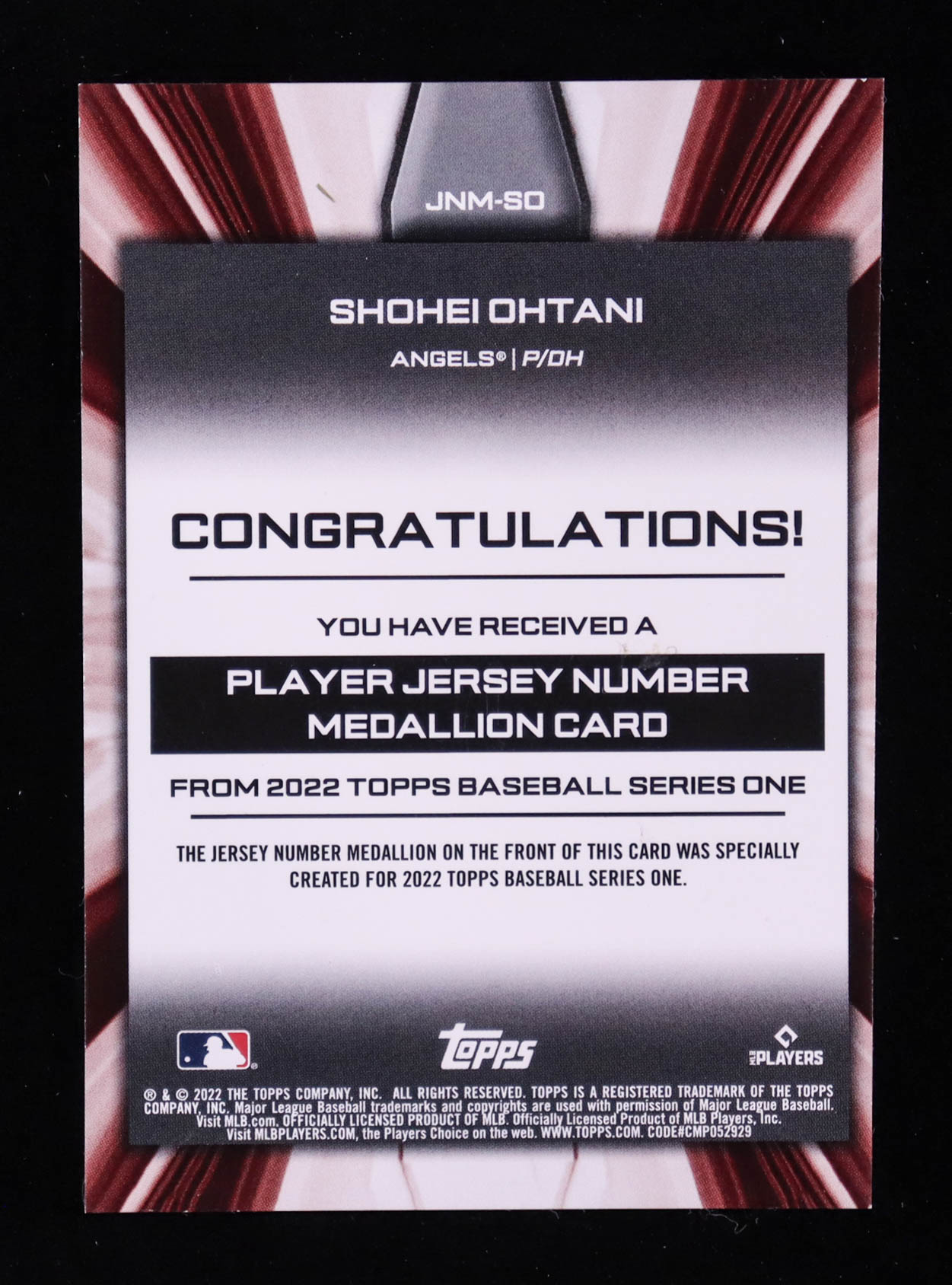 Shohei Ohtani 2022 Topps Commemorative Player Jersey Number Medallions #JNMSO at PristineAuction.com Shohei Ohtani 2022 Topps Commemorative Player Jersey Number Medallions #JNMSO at PristineAuction.com