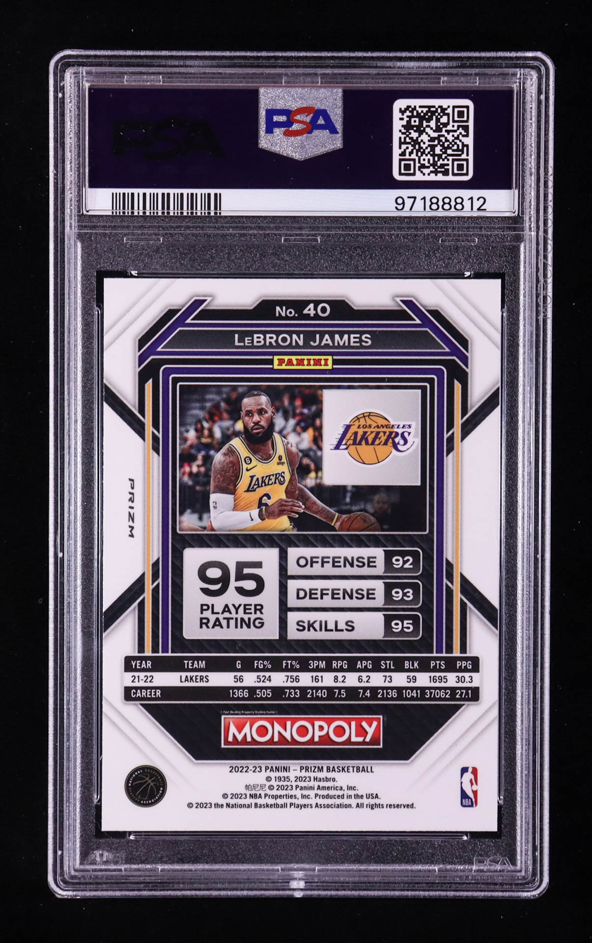 LeBron James 2022-23 Panini Prizm Monopoly Monopoly Black #40 (PSA 9) at PristineAuction.com LeBron James 2022-23 Panini Prizm Monopoly Monopoly Black #40 (PSA 9) at PristineAuction.com
