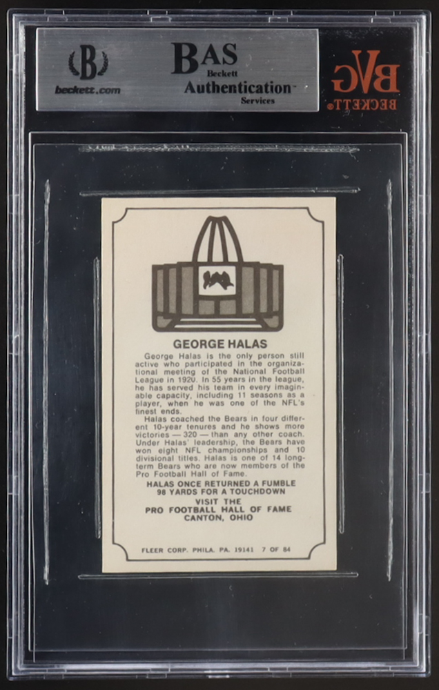 George Halas Signed 1975 Fleer Hall of Fame #7 (BVG) at PristineAuction.com George Halas Signed 1975 Fleer Hall of Fame #7 (BVG) at PristineAuction.com