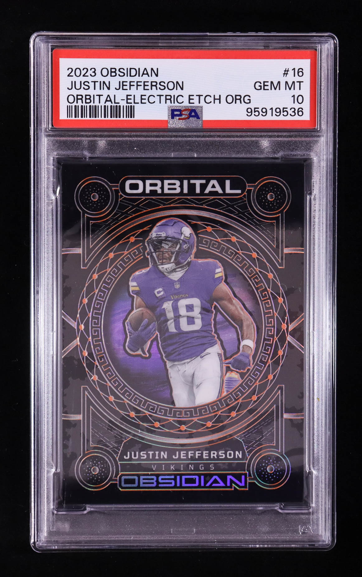Justin Jefferson 2023 Panini Obsidian Orbital Electric Etch Orange #16 #26/65 (PSA 10) at PristineAuction.com Justin Jefferson 2023 Panini Obsidian Orbital Electric Etch Orange #16 #26/65 (PSA 10) at PristineAuction.com