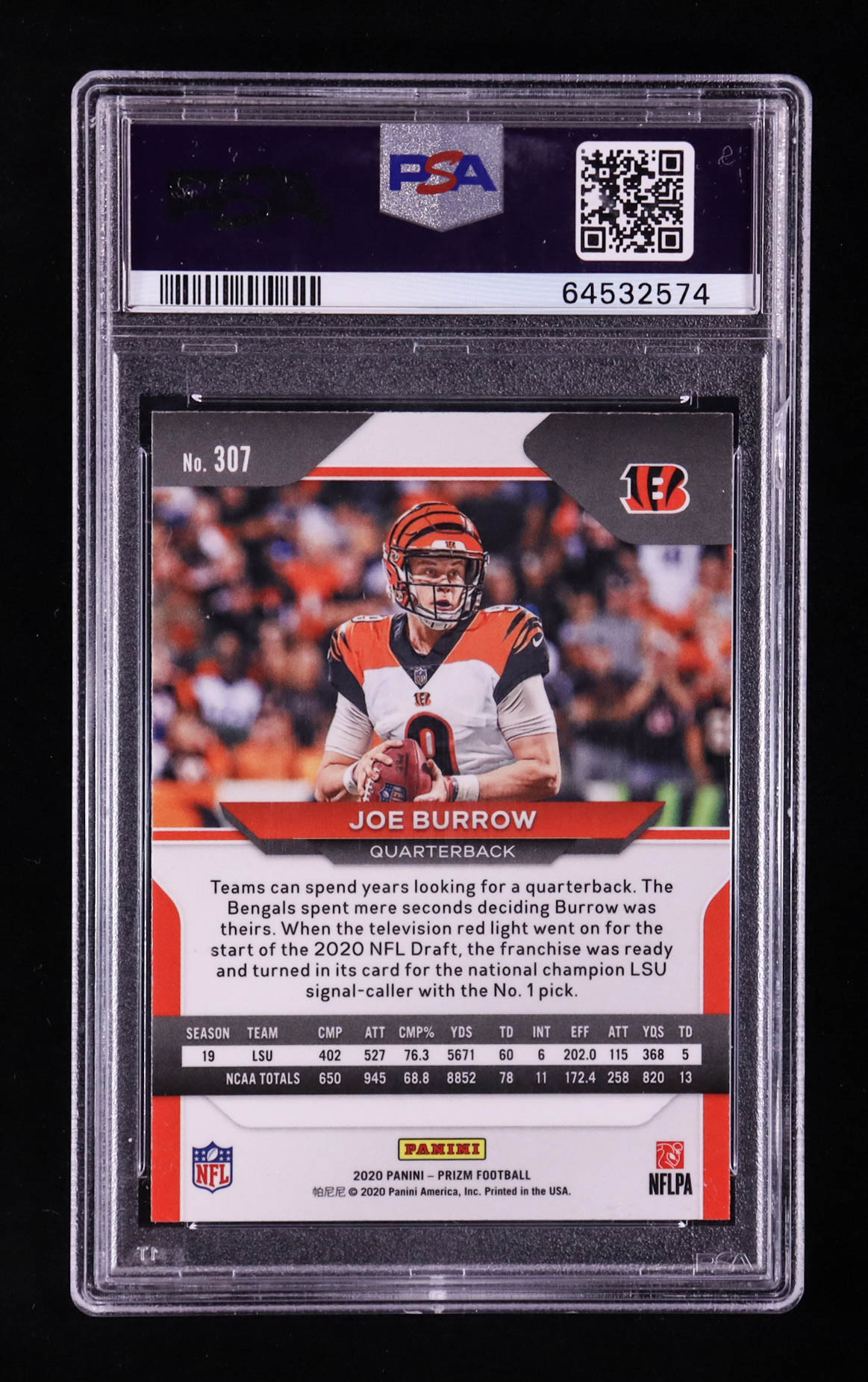 Joe Burrow 2020 Panini Prizm #307 RC (PSA 9) at PristineAuction.com Joe Burrow 2020 Panini Prizm #307 RC (PSA 9) at PristineAuction.com