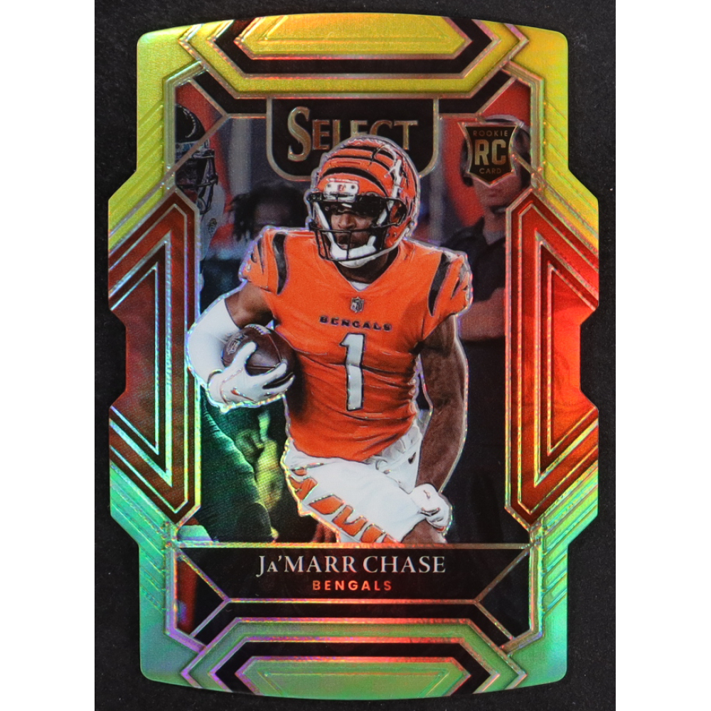 Ja'Marr Chase 2021 Select Prizm Green and Yellow Die Cut #247 RC at PristineAuction.com