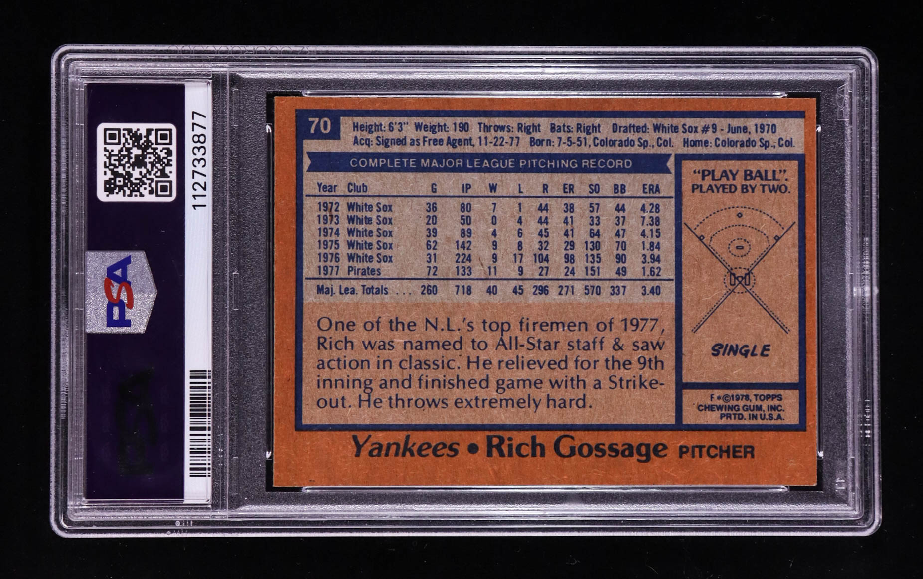 Goose Gossage 1978 Topps #70 (PSA 8) at PristineAuction.com Goose Gossage 1978 Topps #70 (PSA 8) at PristineAuction.com