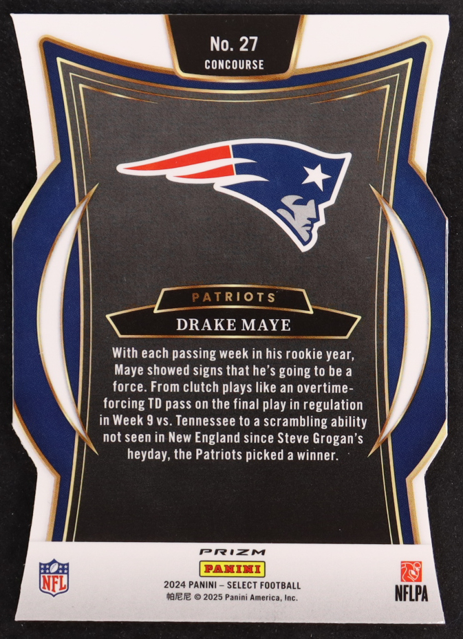 Drake Maye 2024 Select Prizm Silver Die-Cut #27 RC at PristineAuction.com Drake Maye 2024 Select Prizm Silver Die-Cut #27 RC at PristineAuction.com