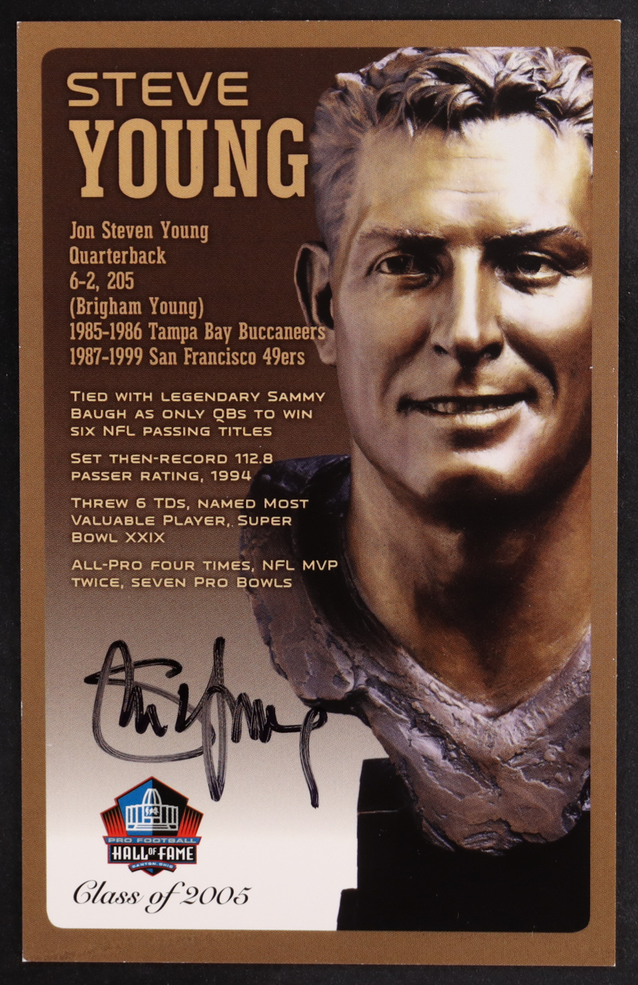 Steve Young Signed LE Hall Of Fame Postcard #129/150 (Beckett) at PristineAuction.com Steve Young Signed LE Hall Of Fame Postcard #129/150 (Beckett) at PristineAuction.com