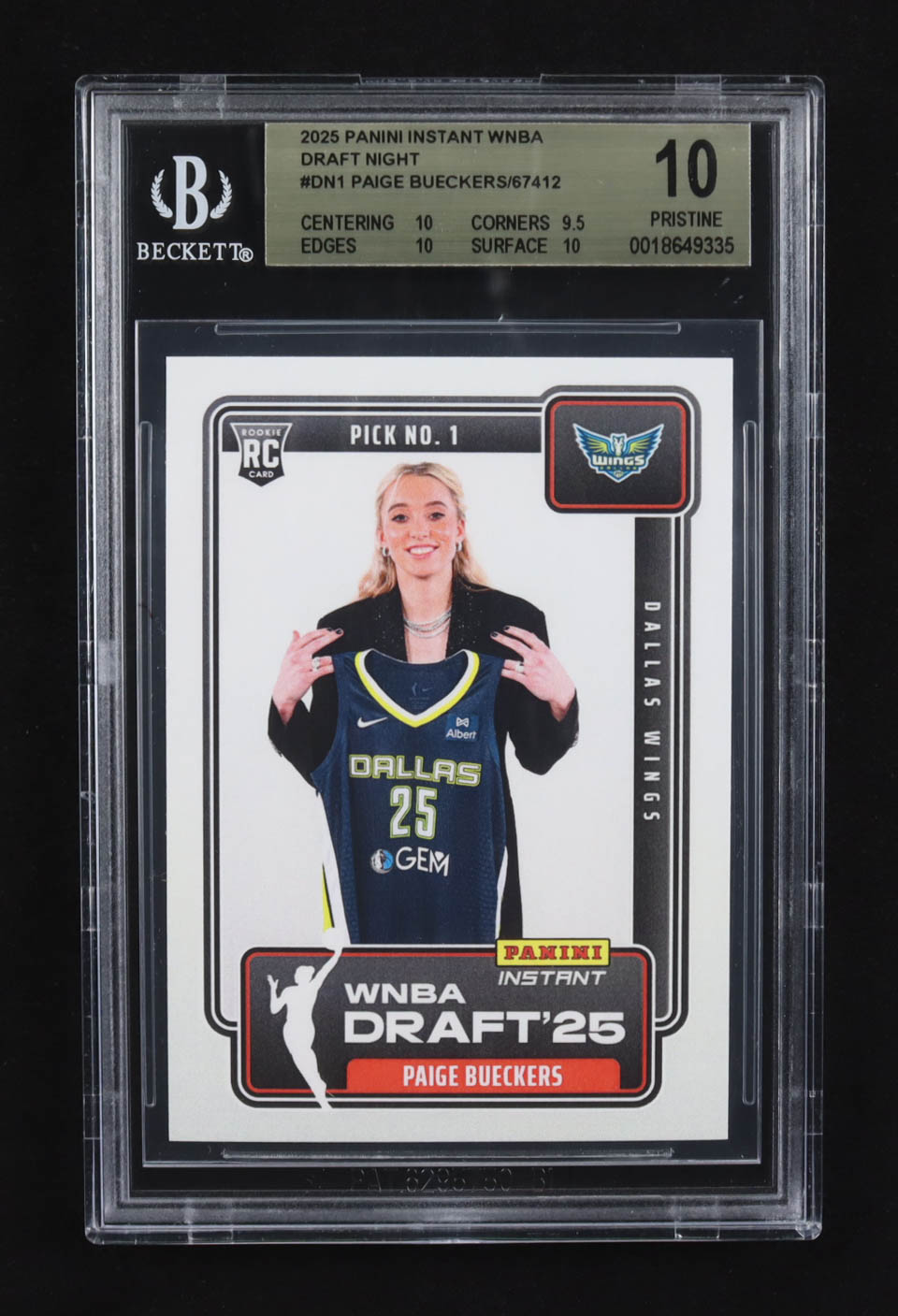 Paige Bueckers 2025-26 Panini Instant WNBA Draft Night #DN-1 RC #1/67412 (BGS 10) at PristineAuction.com Paige Bueckers 2025-26 Panini Instant WNBA Draft Night #DN-1 RC #1/67412 (BGS 10) at PristineAuction.com