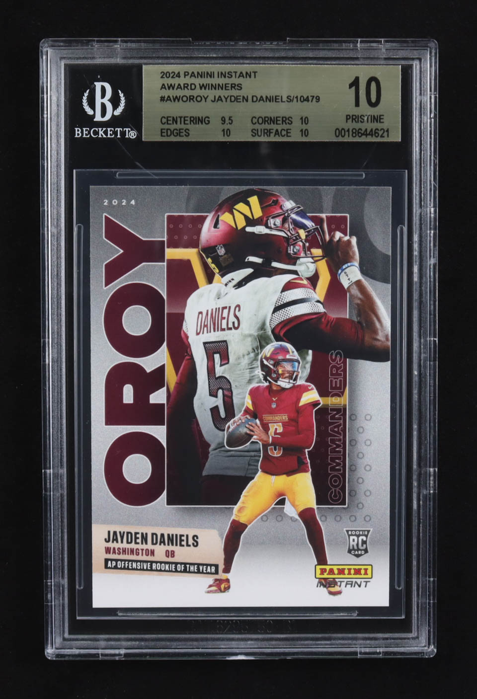 Jayden Daniels 2024 Panini Instant Award Winners #AW-OROY RC #1/10479 (BGS 10) at PristineAuction.com Jayden Daniels 2024 Panini Instant Award Winners #AW-OROY RC #1/10479 (BGS 10) at PristineAuction.com