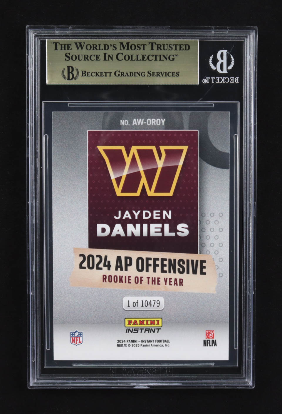 Jayden Daniels 2024 Panini Instant Award Winners #AW-OROY RC #1/10479 (BGS 10) at PristineAuction.com Jayden Daniels 2024 Panini Instant Award Winners #AW-OROY RC #1/10479 (BGS 10) at PristineAuction.com