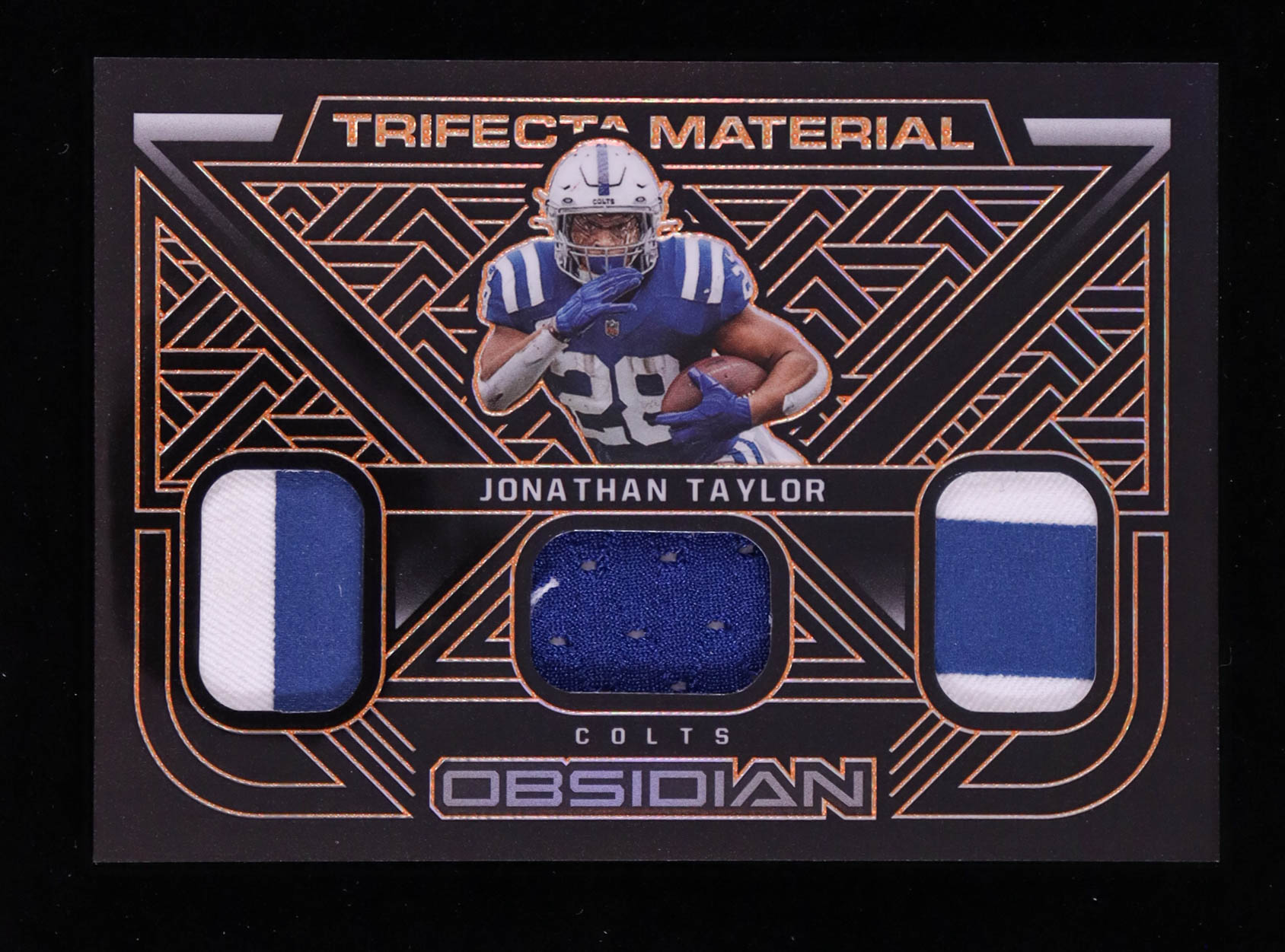 Jonathan Taylor 2022 Panini Obsidian Trifecta Materials Electric Etch Orange #11 #21/75 at PristineAuction.com Jonathan Taylor 2022 Panini Obsidian Trifecta Materials Electric Etch Orange #11 #21/75 at PristineAuction.com