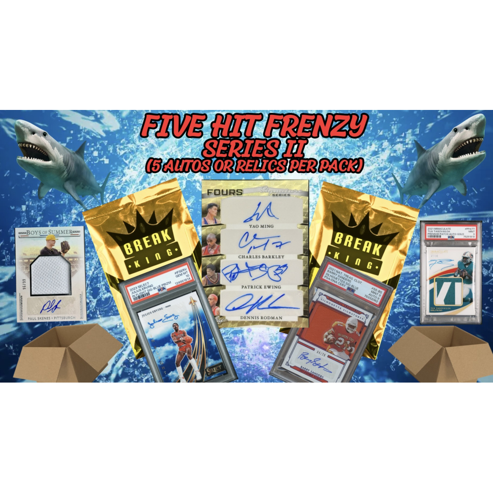 Break King: Five Hit Frenzy Series II Mystery Box / Pack (5 Autographs or Relics Per Pack) at PristineAuction.com