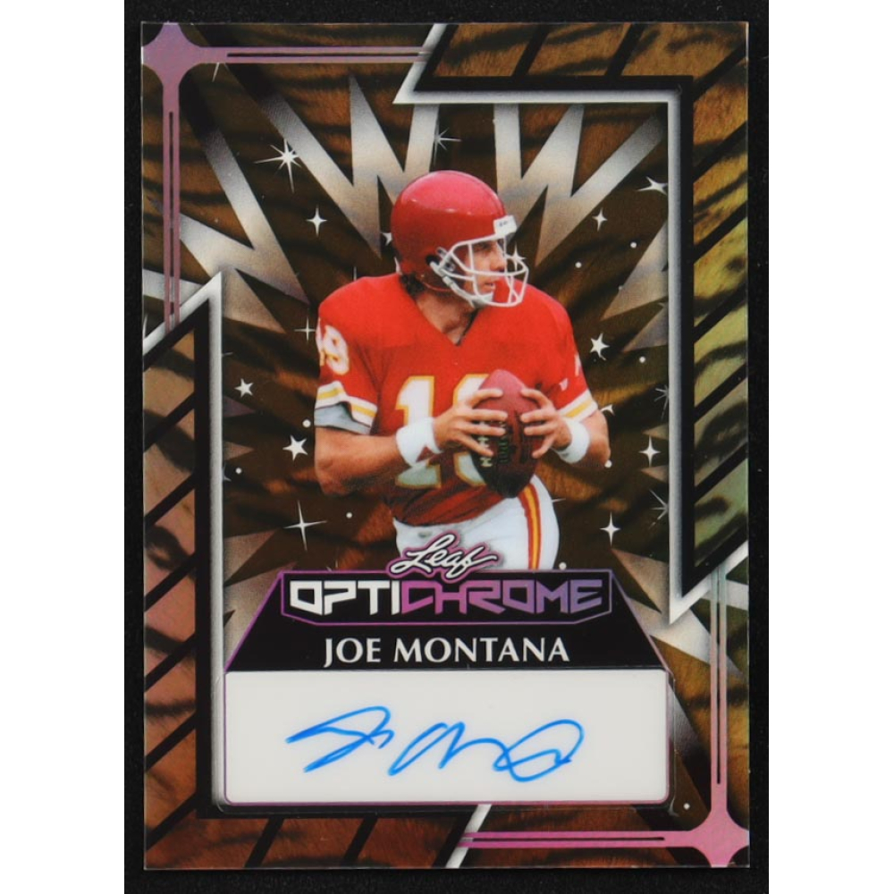 Joe Montana 2024 Leaf OptiChrome Autographs Prismatic Tiger #OJM2 #2/3 at PristineAuction.com