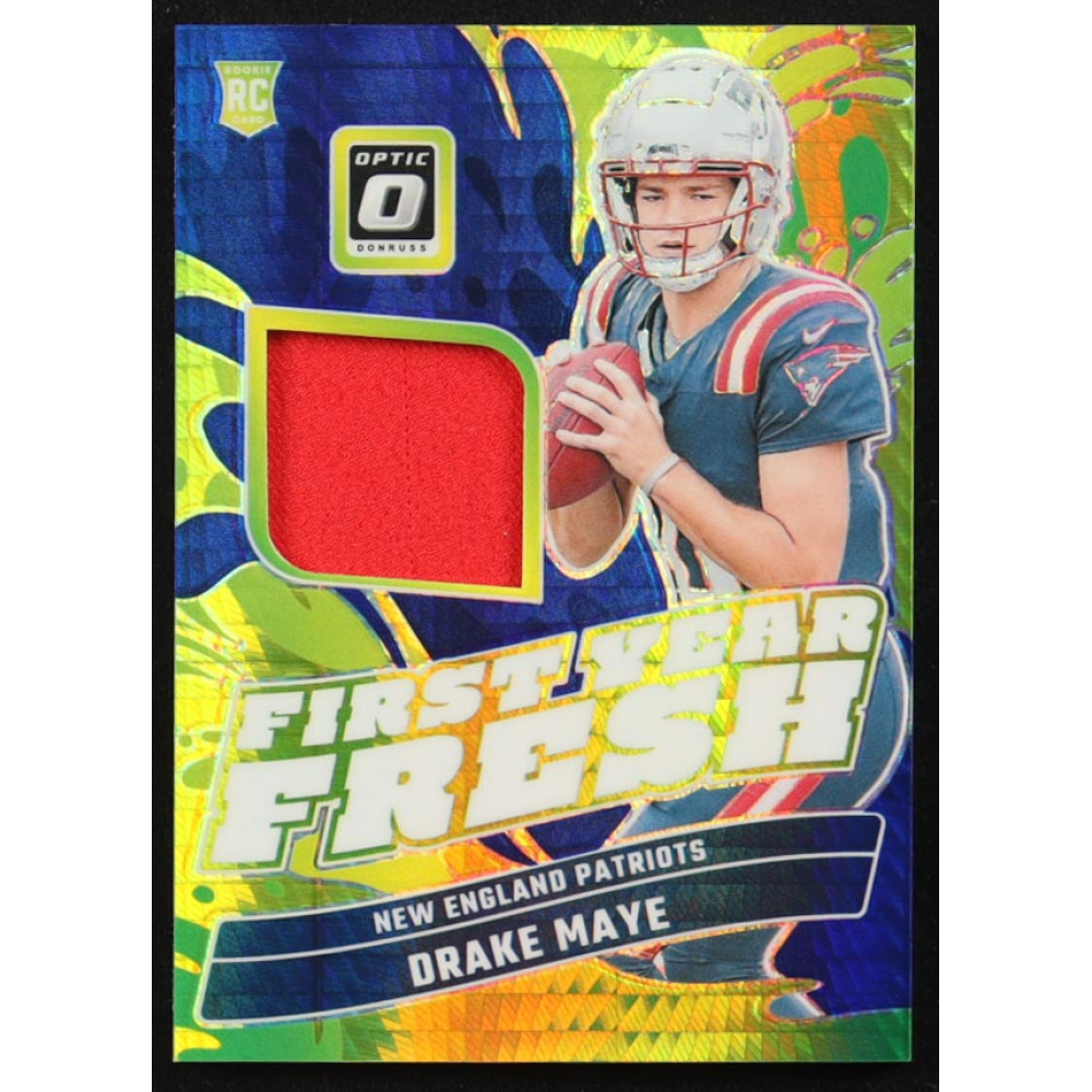 Drake Maye 2024 Donruss Optic First Year Fresh Jerseys Blue Hyper #12 RC at PristineAuction.com