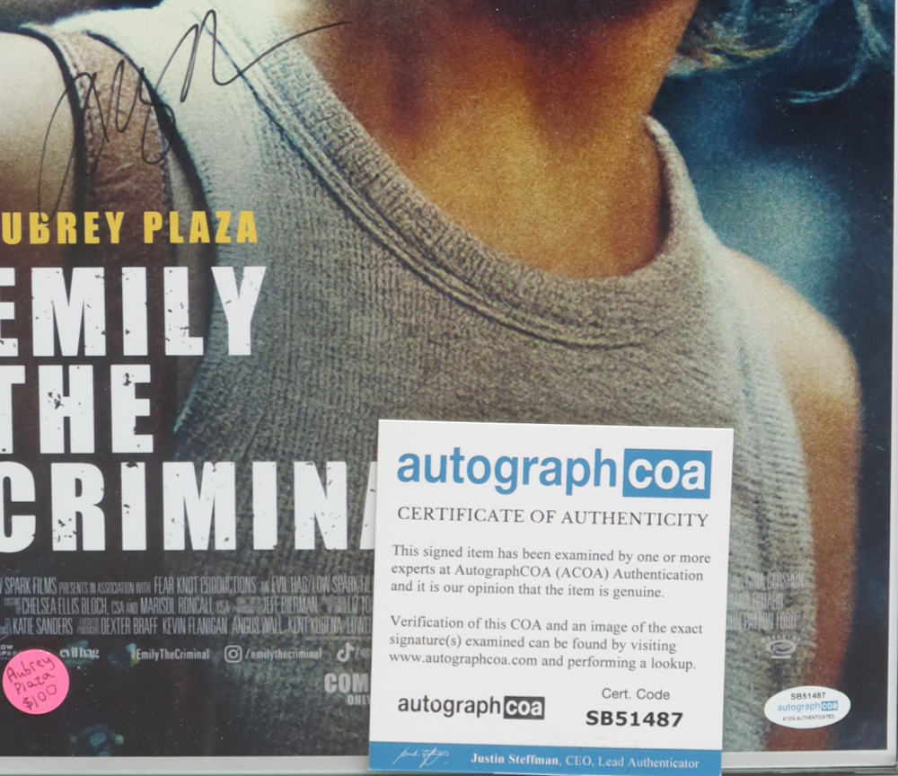 Aubrey Plaza Signed "Emily The Criminal" Custom Framed Photo (ACOA) at PristineAuction.com Aubrey Plaza Signed "Emily The Criminal" Custom Framed Photo (ACOA) at PristineAuction.com