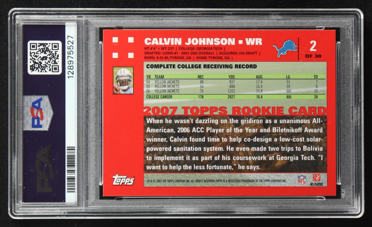 Calvin Johnson 2007 Topps Exclusive Rookies #2 RC (PSA 9) at PristineAuction.com Calvin Johnson 2007 Topps Exclusive Rookies #2 RC (PSA 9) at PristineAuction.com