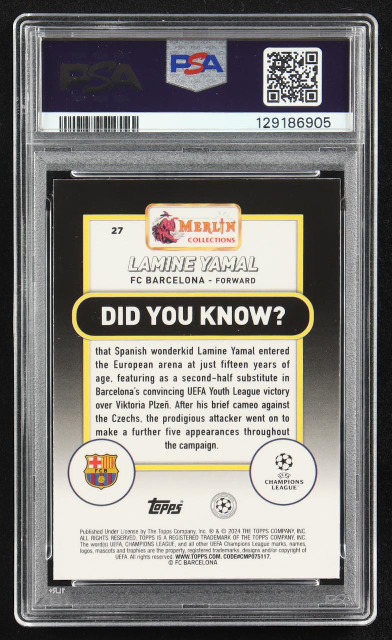 Lamine Yamal 2023-24 Merlin UEFA Club Competitions #27 RC (PSA 9) at PristineAuction.com Lamine Yamal 2023-24 Merlin UEFA Club Competitions #27 RC (PSA 9) at PristineAuction.com