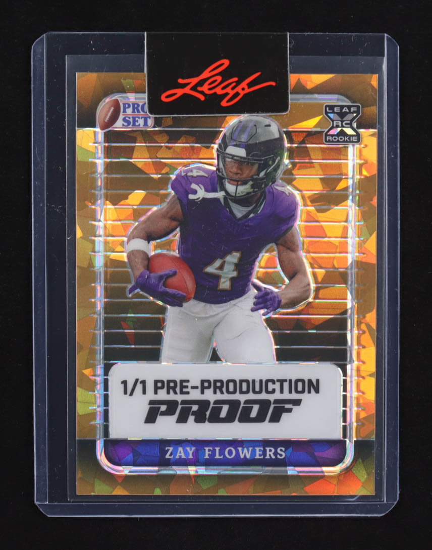 Zay Flowers 2023 Leaf Pro Set Pre-Production Proof XRC Orange RC #1/1 at PristineAuction.com Zay Flowers 2023 Leaf Pro Set Pre-Production Proof XRC Orange RC #1/1 at PristineAuction.com