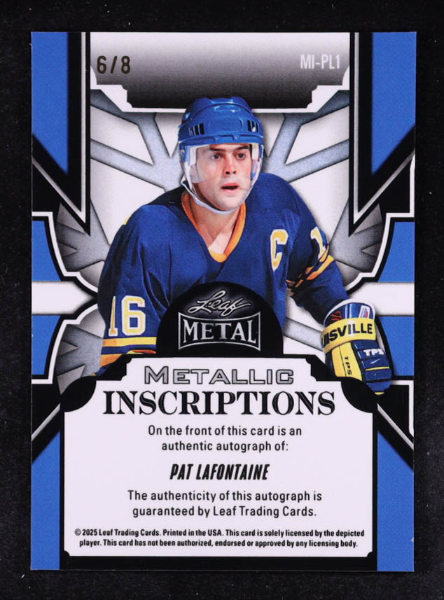 Pat Lafontaine 2025 Leaf Metal Metallic Inscriptions Prismatic Blue #MIPL1 #6/8 at PristineAuction.com Pat Lafontaine 2025 Leaf Metal Metallic Inscriptions Prismatic Blue #MIPL1 #6/8 at PristineAuction.com
