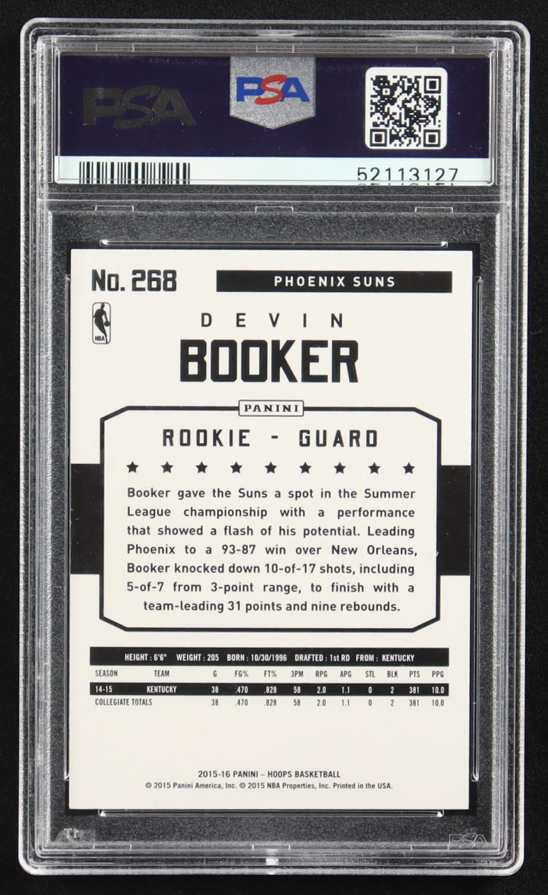Devin Booker 2015-16 Hoops #268 RC (PSA 10) at PristineAuction.com Devin Booker 2015-16 Hoops #268 RC (PSA 10) at PristineAuction.com