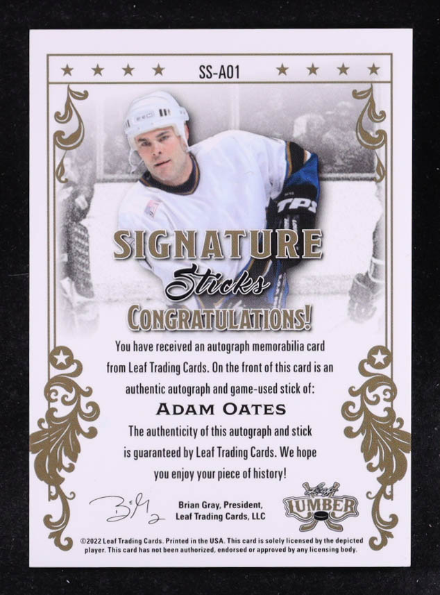 Adam Oates 2021-22 Leaf Lumber Signature Sticks Purple #SSAO1 #6/8 at PristineAuction.com Adam Oates 2021-22 Leaf Lumber Signature Sticks Purple #SSAO1 #6/8 at PristineAuction.com