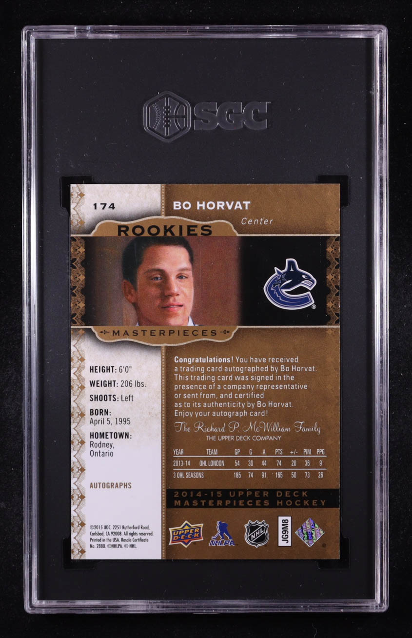 Bo Horvat 2014-15 UD Masterpieces Autographs #174 RC (SGC 9.5 | Auto 10) at PristineAuction.com Bo Horvat 2014-15 UD Masterpieces Autographs #174 RC (SGC 9.5 | Auto 10) at PristineAuction.com