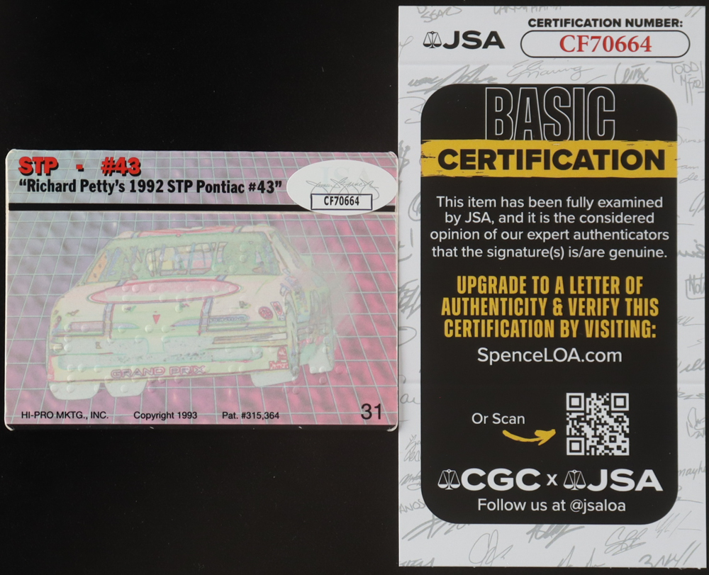 Richard Petty Signed 1992 Action Packed #43 STP Pontiac Grand Prix (JSA) at PristineAuction.com Richard Petty Signed 1992 Action Packed #43 STP Pontiac Grand Prix (JSA) at PristineAuction.com