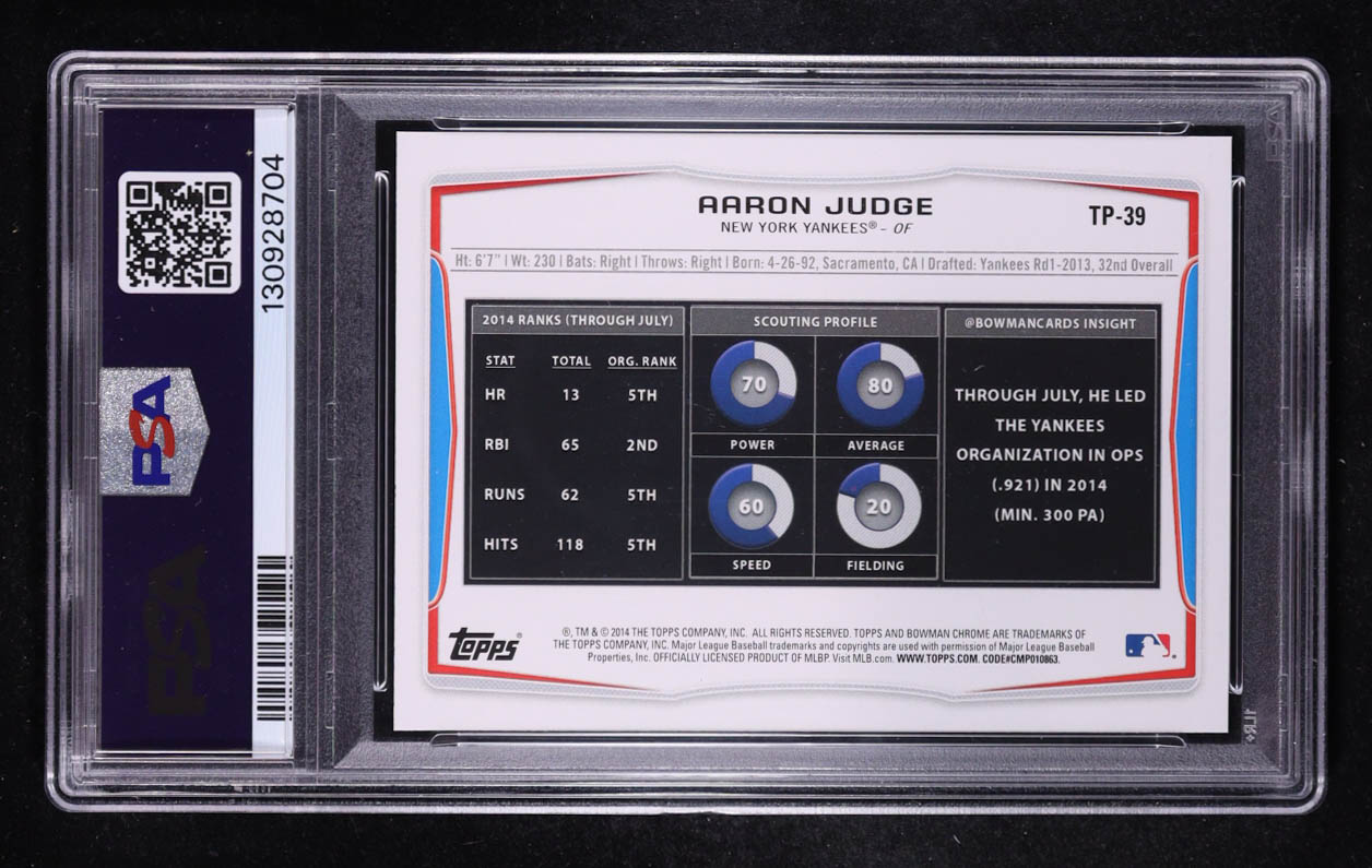 Aaron Judge 2014 Bowman Draft Top Prospects #TP39 RC (PSA 9) at PristineAuction.com Aaron Judge 2014 Bowman Draft Top Prospects #TP39 RC (PSA 9) at PristineAuction.com