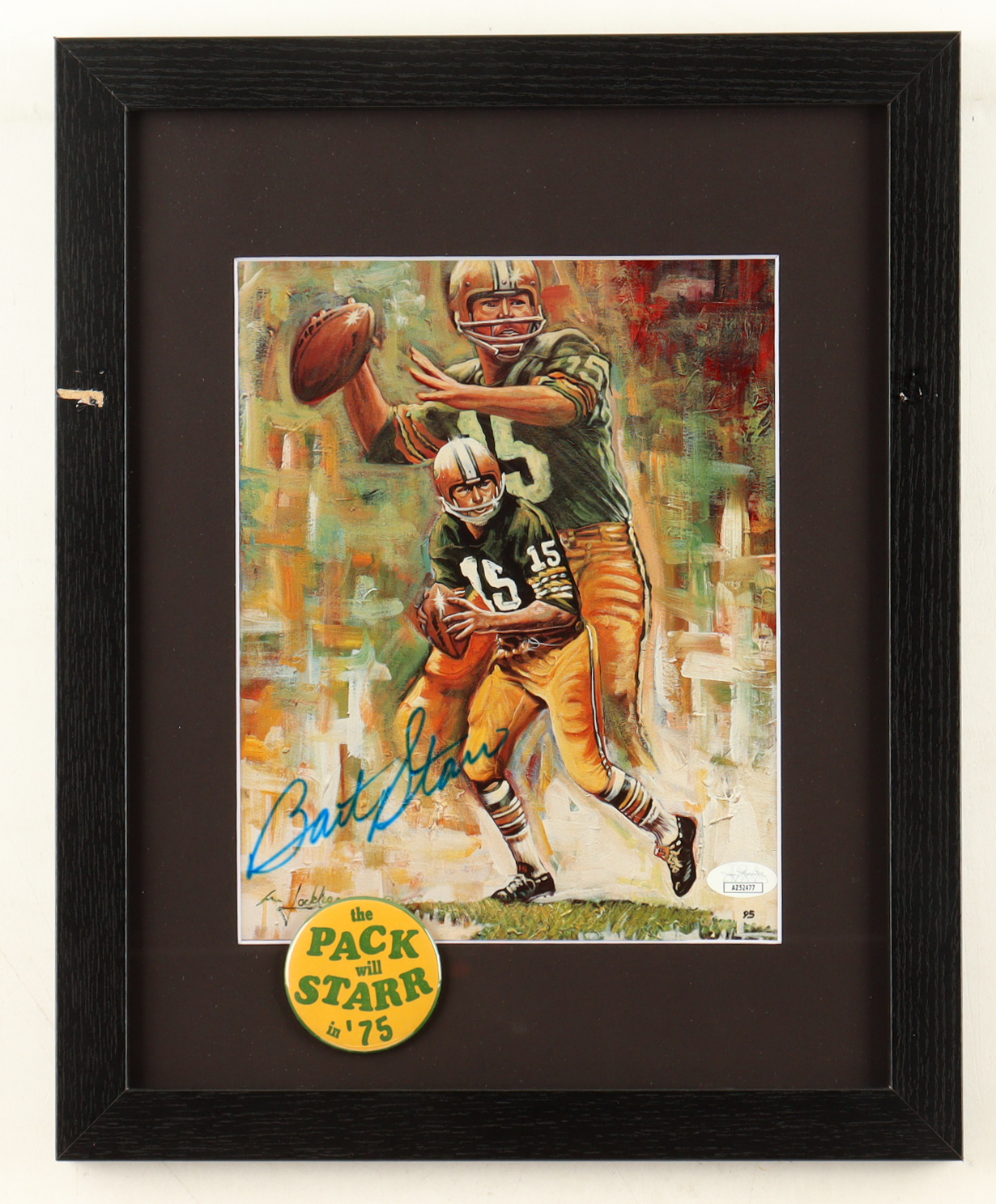 Bart Starr Signed Packers Custom Framed Art Print Display with Lapel Pin (JSA) at PristineAuction.com Bart Starr Signed Packers Custom Framed Art Print Display with Lapel Pin (JSA) at PristineAuction.com