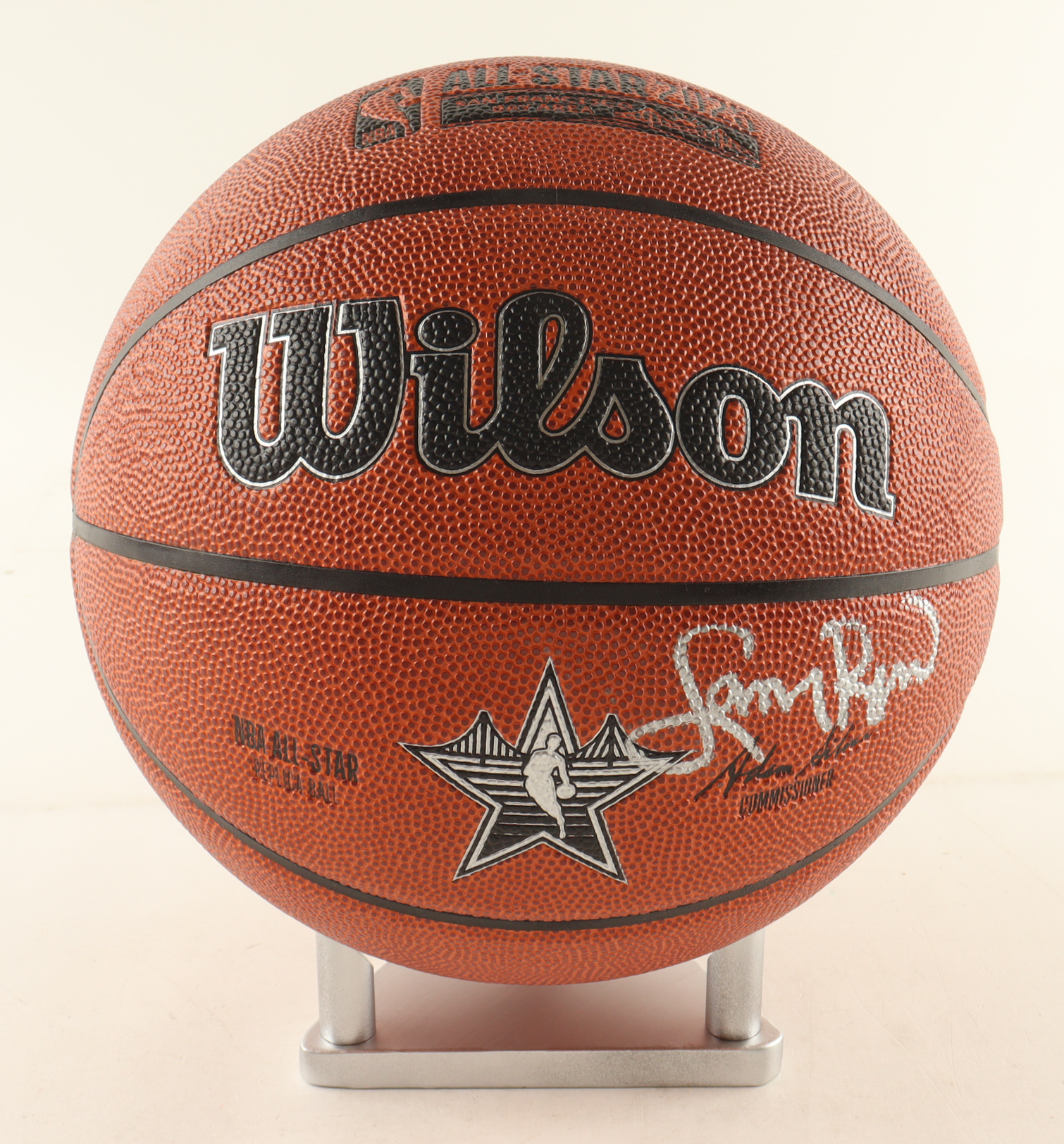 Larry Bird Signed NBA Silver All-Star Logo Basketball with Display Stand (PSA) at PristineAuction.com Larry Bird Signed NBA Silver All-Star Logo Basketball with Display Stand (PSA) at PristineAuction.com