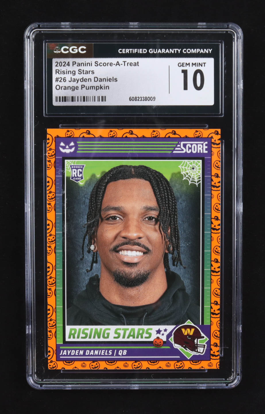 Jayden Daniels 2024 Score Halloween Rising Stars Pumpkin #26 RC (CGC 10) at PristineAuction.com Jayden Daniels 2024 Score Halloween Rising Stars Pumpkin #26 RC (CGC 10) at PristineAuction.com