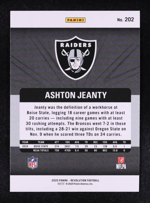 Ashton Jeanty 2025 Panini Revolution #202 RC at PristineAuction.com Ashton Jeanty 2025 Panini Revolution #202 RC at PristineAuction.com