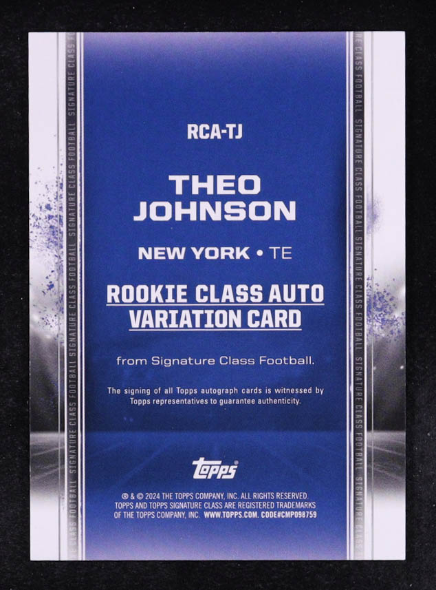 Theo Johnson 2024 Topps Signature Class Rookie Autographs Teal CLASS I #RCA-TJ #194/225 RC at PristineAuction.com Theo Johnson 2024 Topps Signature Class Rookie Autographs Teal CLASS I #RCA-TJ #194/225 RC at PristineAuction.com