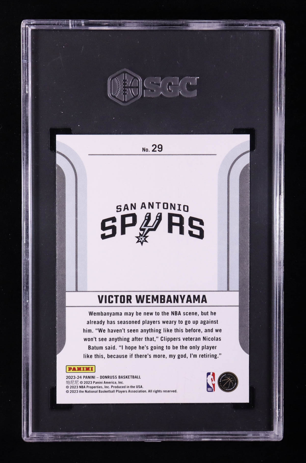 Victor Wembanyama 2023-24 Donruss Franchise Features #29 RC (SGC 10) at PristineAuction.com Victor Wembanyama 2023-24 Donruss Franchise Features #29 RC (SGC 10) at PristineAuction.com