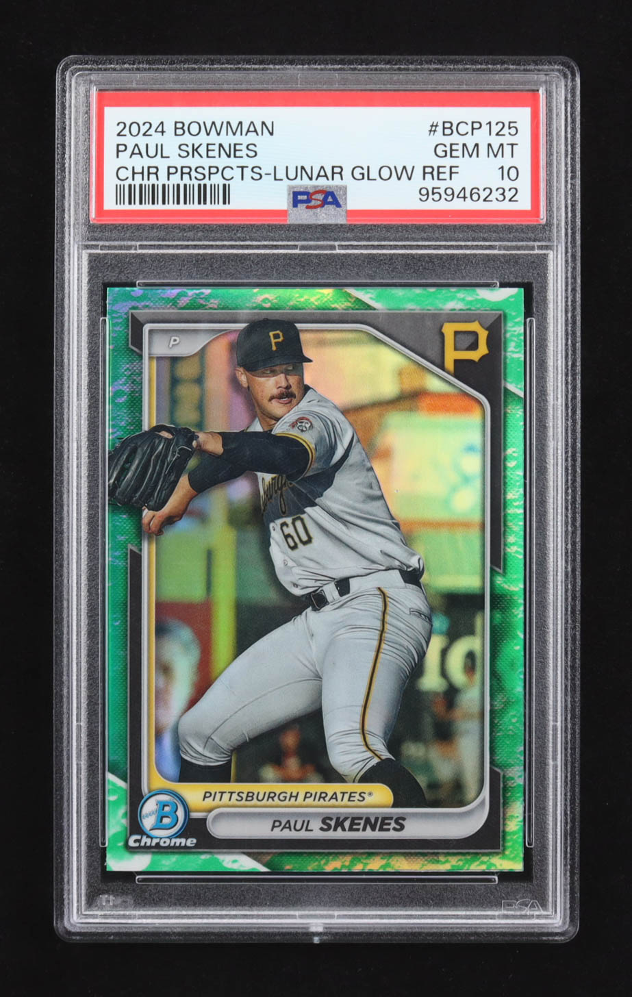 Paul Skenes 2024 Bowman Chrome Prospects Lunar Glow Refractors #BCP125 RC (PSA 10) at PristineAuction.com Paul Skenes 2024 Bowman Chrome Prospects Lunar Glow Refractors #BCP125 RC (PSA 10) at PristineAuction.com