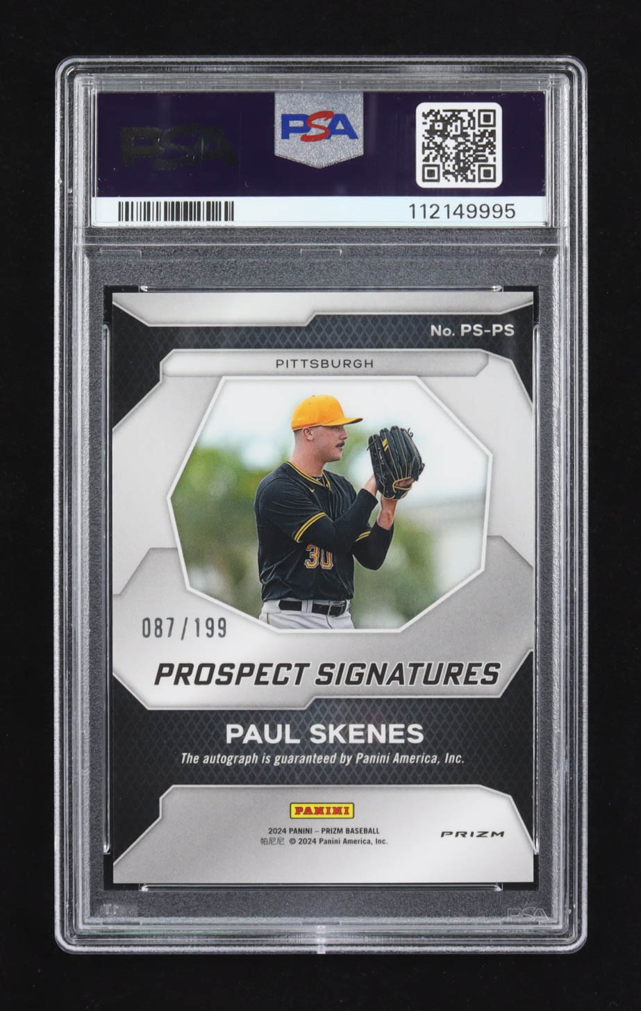 Paul Skenes 2024 Panini Prizm Prospect Signatures Prizms Pulsar #4 #087/199 RC (PSA 10) (PSA AUTO 10) at PristineAuction.com Paul Skenes 2024 Panini Prizm Prospect Signatures Prizms Pulsar #4 #087/199 RC (PSA 10) (PSA AUTO 10) at PristineAuction.com