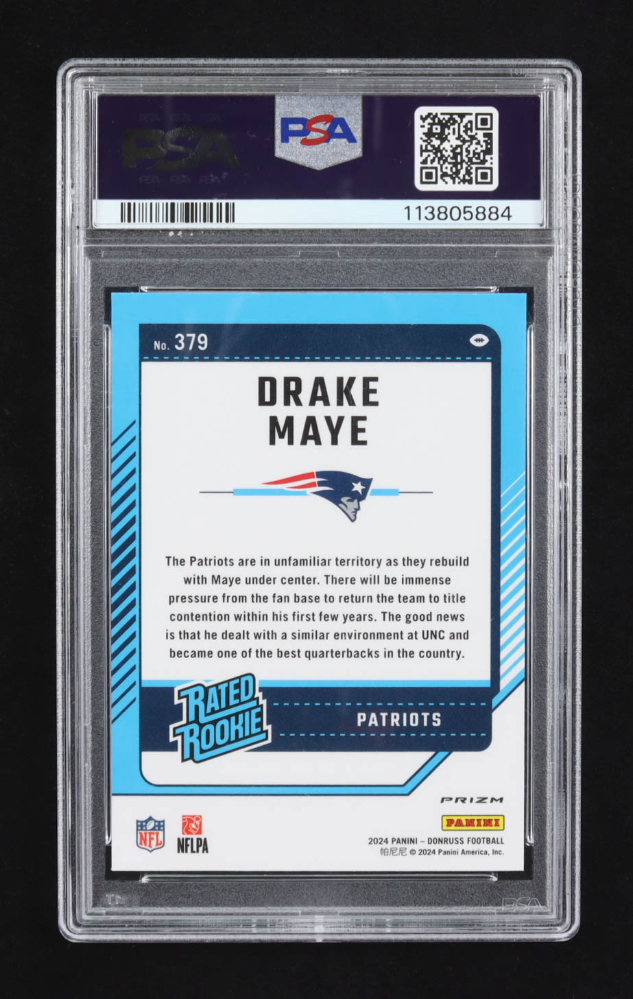 Drake Maye 2024 Donruss Optic Rated Rookies Preview Pink #379 RC (PSA 10) at PristineAuction.com Drake Maye 2024 Donruss Optic Rated Rookies Preview Pink #379 RC (PSA 10) at PristineAuction.com