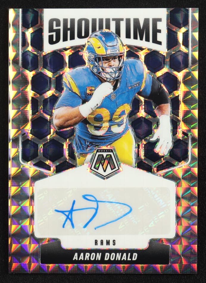 Aaron Donald 2025 Panini Mosaic Showtime Signatures #15 at PristineAuction.com Aaron Donald 2025 Panini Mosaic Showtime Signatures #15 at PristineAuction.com