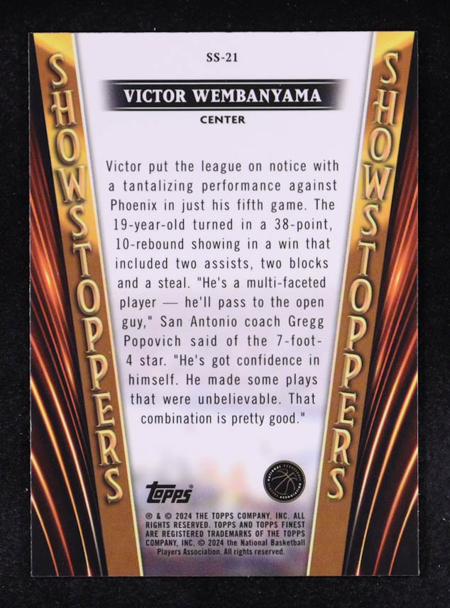 Victor Wembanyama 2023-24 Finest Showstoppers #SS21 RC at PristineAuction.com Victor Wembanyama 2023-24 Finest Showstoppers #SS21 RC at PristineAuction.com