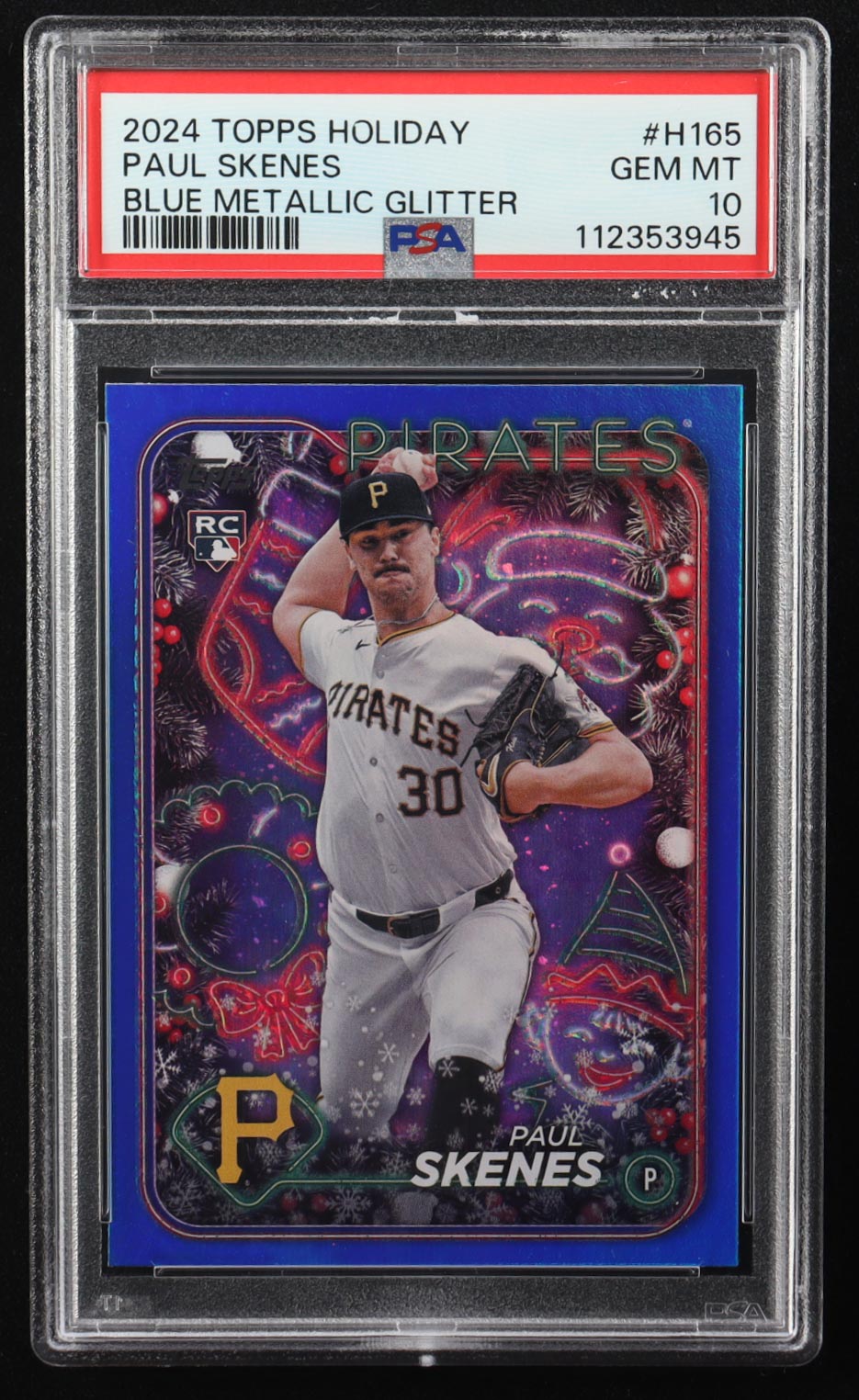 Paul Skenes 2024 Topps Holiday Metallic Blue Glitter #H165 RC (PSA 10) at PristineAuction.com Paul Skenes 2024 Topps Holiday Metallic Blue Glitter #H165 RC (PSA 10) at PristineAuction.com