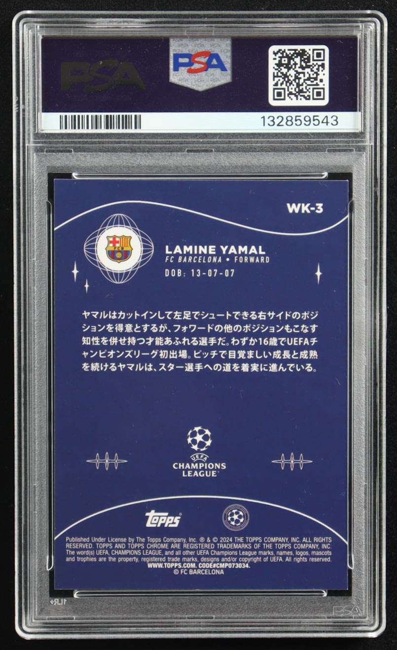 Lamine Yamal 2023-24 Topps Chrome UEFA Champions League Japan Wonderkids #WK3 RC (PSA 9) at PristineAuction.com Lamine Yamal 2023-24 Topps Chrome UEFA Champions League Japan Wonderkids #WK3 RC (PSA 9) at PristineAuction.com