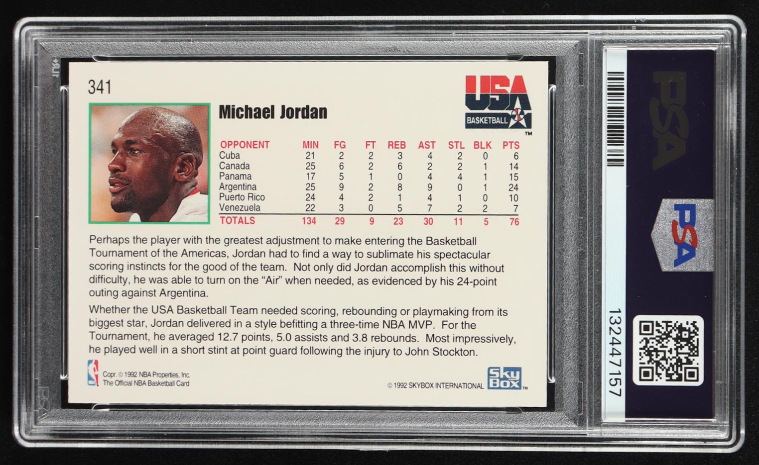 Michael Jordan 1992-93 Hoops #341 USA (PSA 9) at PristineAuction.com Michael Jordan 1992-93 Hoops #341 USA (PSA 9) at PristineAuction.com